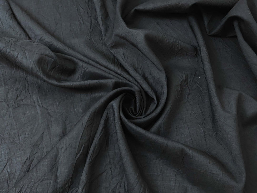 Ramie Polyester Fabric - Black Color with Crease Wrinkle Effect, Lightweight 7863 - The Linen Lab - Black