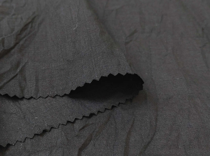 Ramie Polyester Fabric - Black Color with Crease Wrinkle Effect, Lightweight 7863 - The Linen Lab - Black