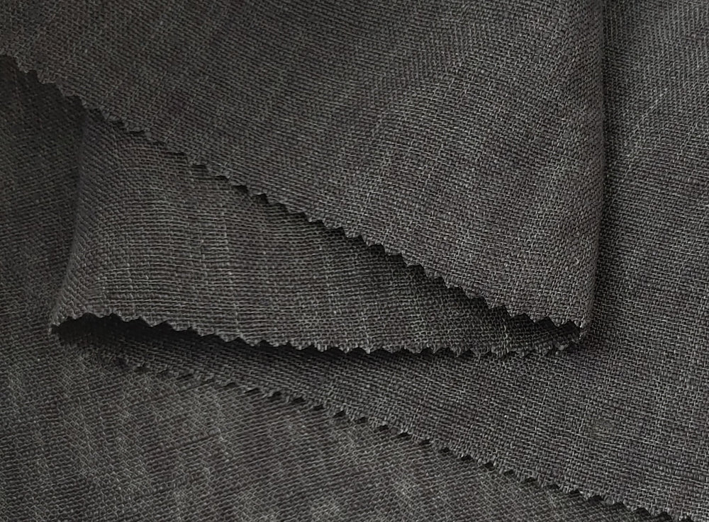 Shadow Essence: 100% Linen Dark Grey Delave Fabric 7834 - The Linen Lab - Gray(Dark)
