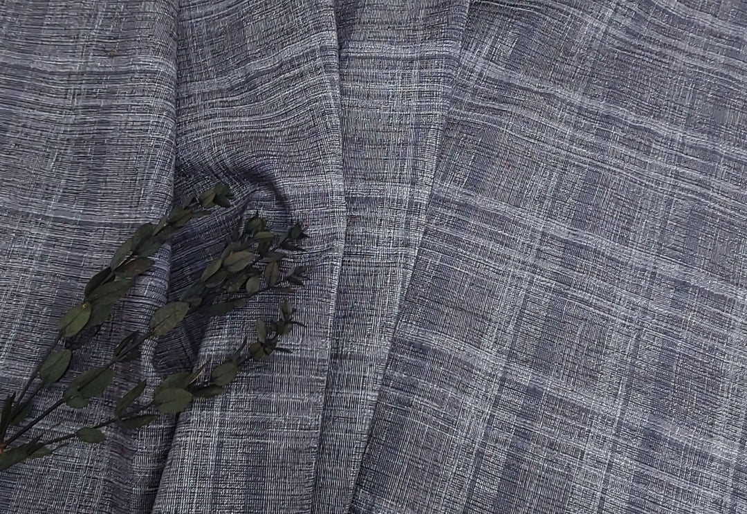 Silver Threads Plaid: Linen Blend Fabric with Metallic Effect 2725 - The Linen Lab - Grey