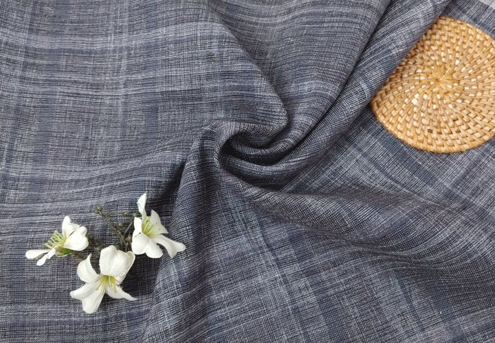 Silver Threads Plaid: Linen Blend Fabric with Metallic Effect 2725 - The Linen Lab - Grey