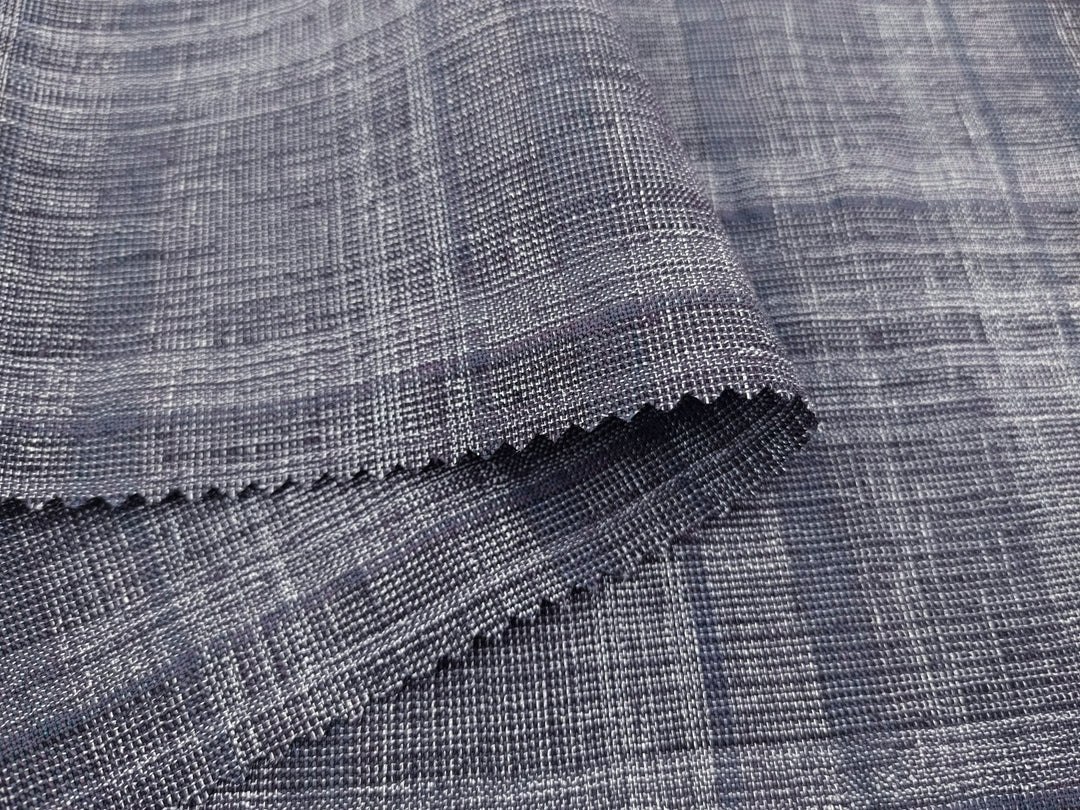 Silver Threads Plaid: Linen Blend Fabric with Metallic Effect 2725 - The Linen Lab - Grey
