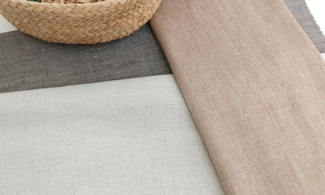 Simple Duo: Two-Tone Chambray Linen Twill Stretch Fabric 3201 4949 6504 - The Linen Lab - Brown
