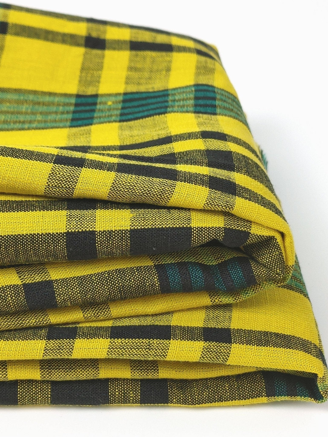 Sunny Fields: Yellow, Black and Green Linen Cotton Plaid Fabric 6619 - The Linen Lab - Yellow