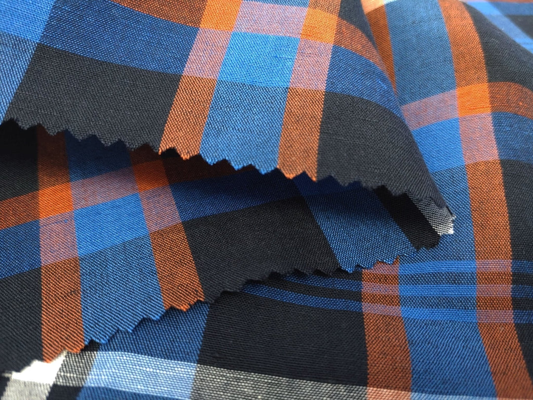 Timeless Plaid: Linen Tencel Blend Fabric with Plaid Pattern 7185 - The Linen Lab - Navy