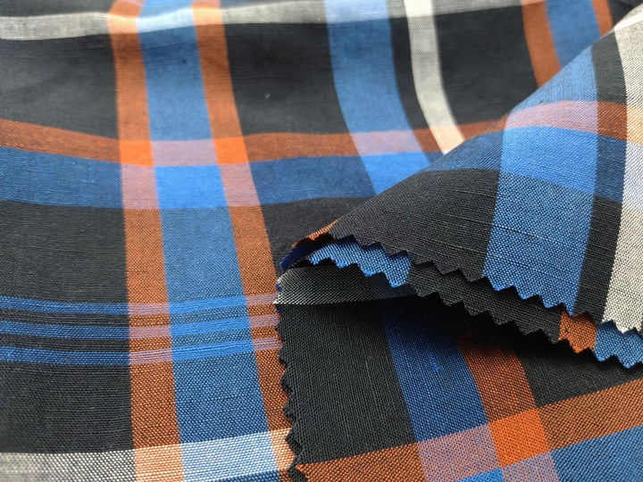 Timeless Plaid: Linen Tencel Blend Fabric with Plaid Pattern 7185 - The Linen Lab - Navy