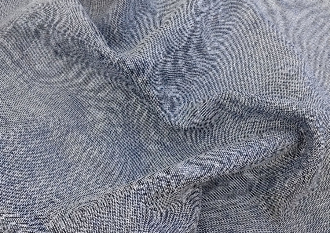 Two-Tone Blue Dobby Weave in 100% Linen Fabric 4688 - The Linen Lab - Blue