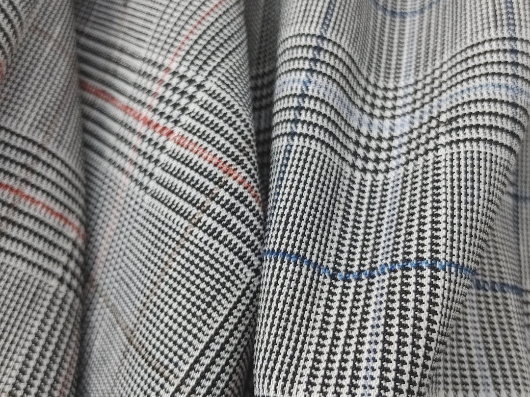 Urban Plaid Flex: Linen Rayon Polyester PU Stretch Twill Fabric 6233 6234 - The Linen Lab - Blue