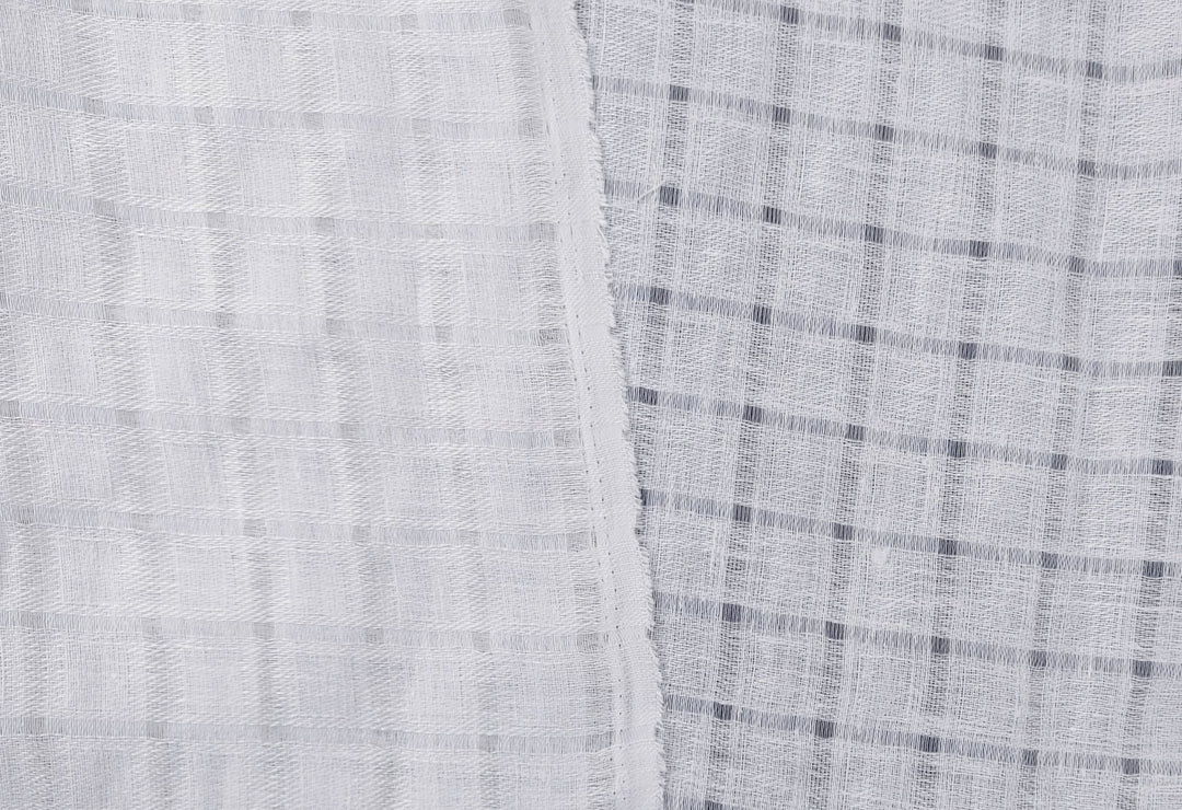 White Linen Blend Sheer Fabric with Checkered Weave 2427 - The Linen Lab - White