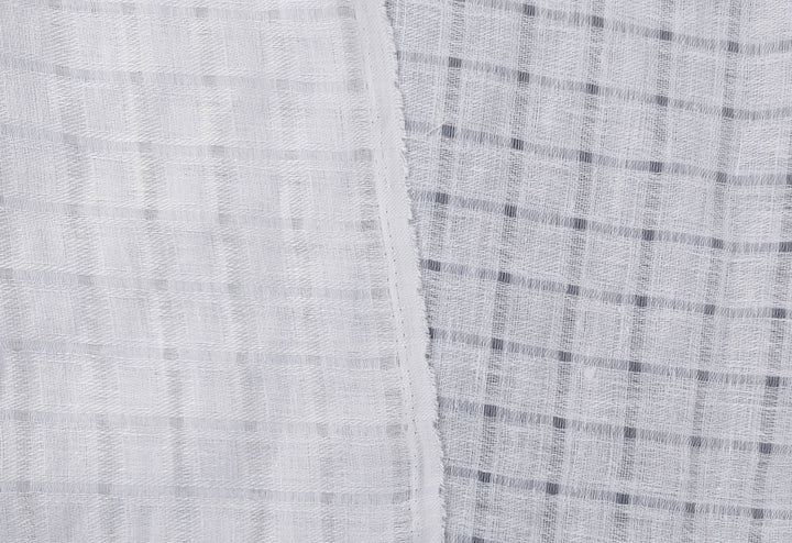 White Linen Blend Sheer Fabric with Checkered Weave 2427 - The Linen Lab - White