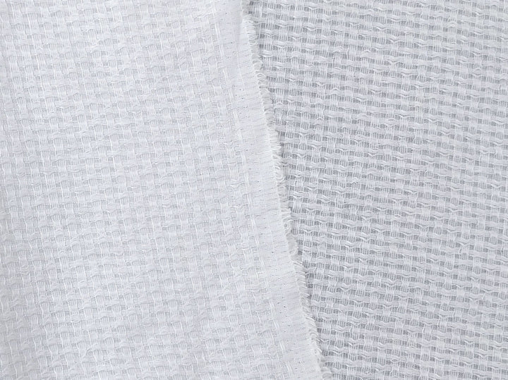 White Linen Cotton Dobby with Uneven Weave and Check Pattern 4899 - The Linen Lab - White