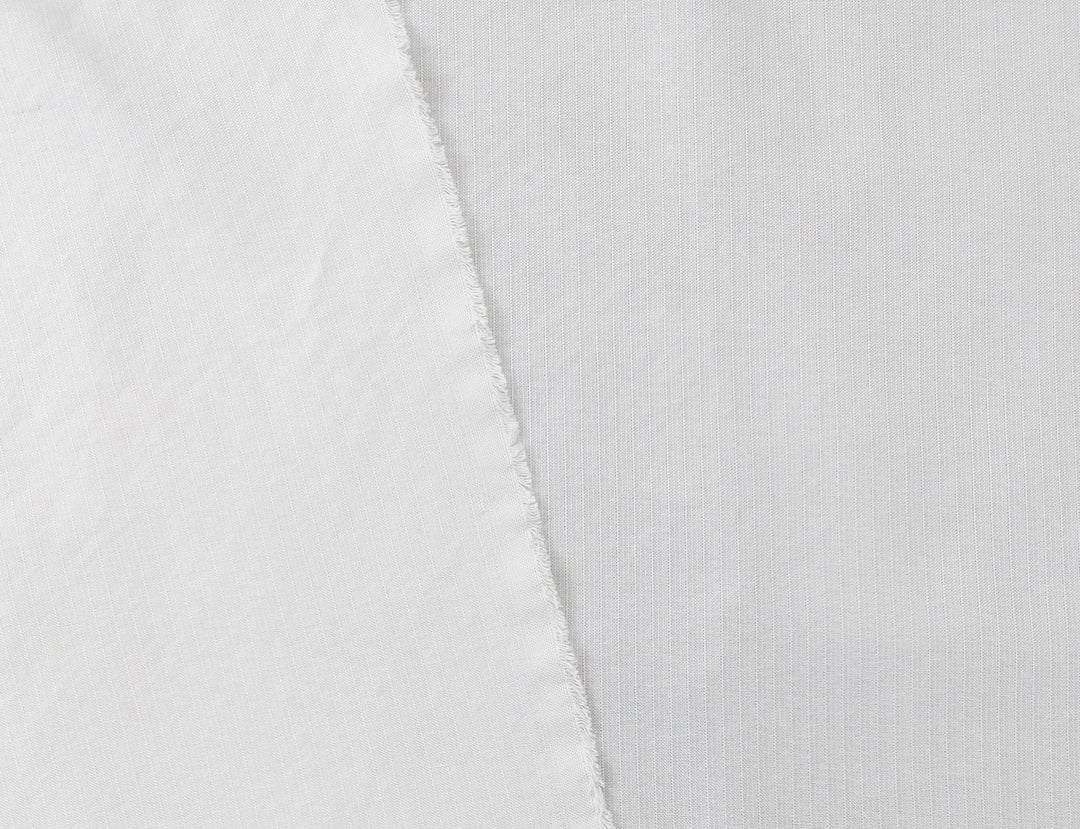 White Linen-Rayon Fabric with Delicate Stripes and Subtle Wrinkle Effect 7648 - The Linen Lab - White
