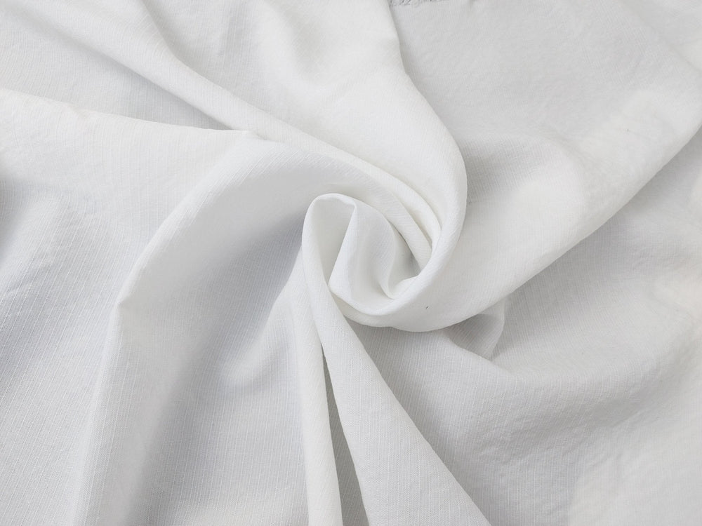 White Linen-Rayon Fabric with Delicate Stripes and Subtle Wrinkle Effect 7648 - The Linen Lab - White