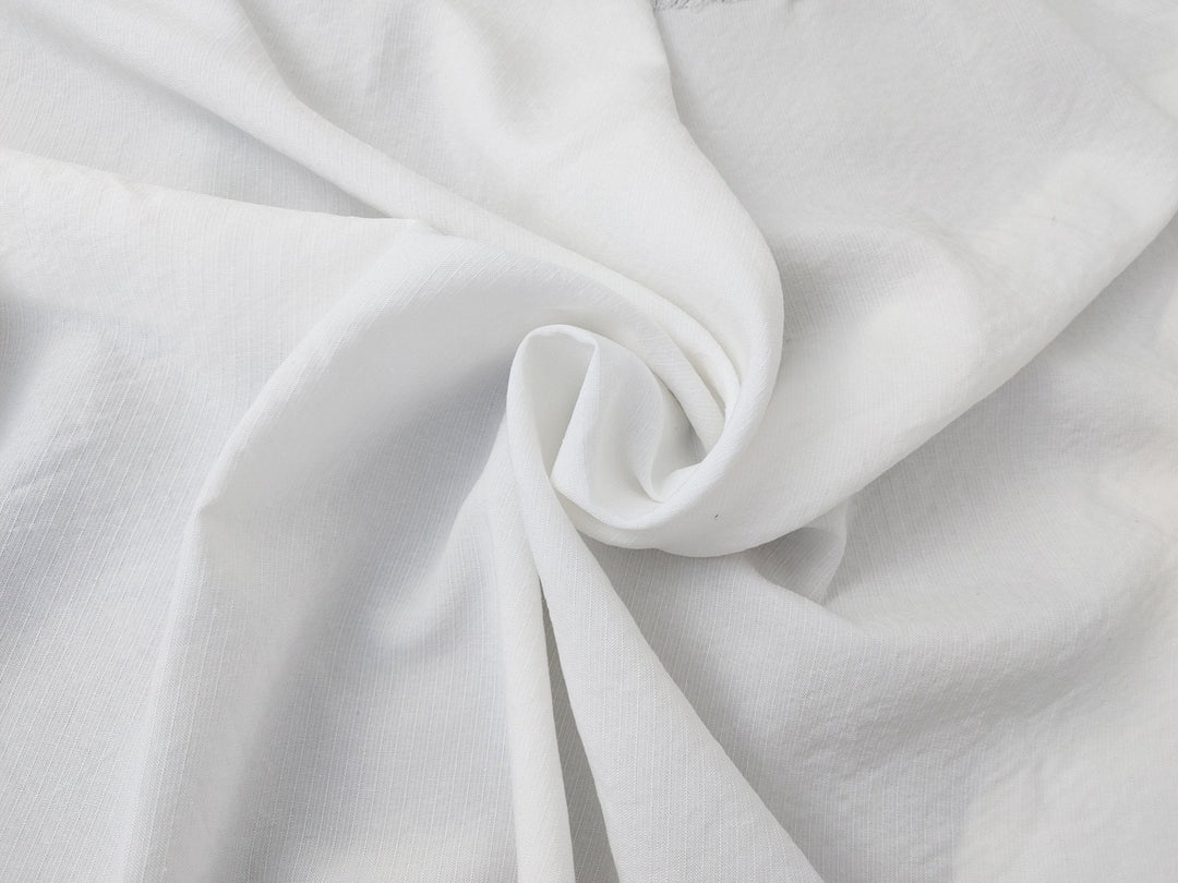 White Linen-Rayon Fabric with Delicate Stripes and Subtle Wrinkle Effect 7648 - The Linen Lab - White