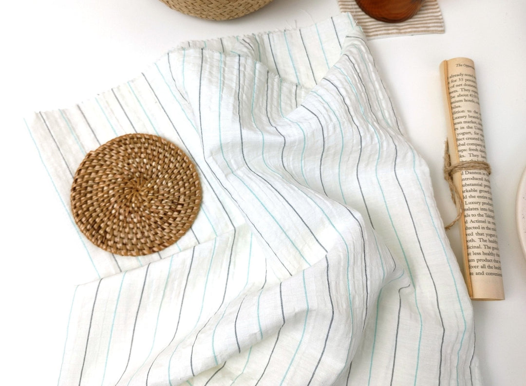 Wrinkled Charm Linen Blend with Striped Elegance Fabric 472 - The Linen Lab - Ivory