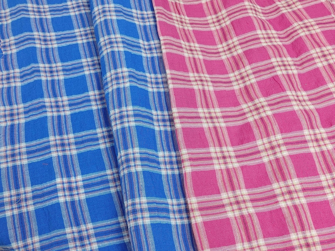 Wrinkled Plaid Fabric: Linen Cotton PU in Pink and Blue Dual Colorway 7269 7270 - The Linen Lab - Pink