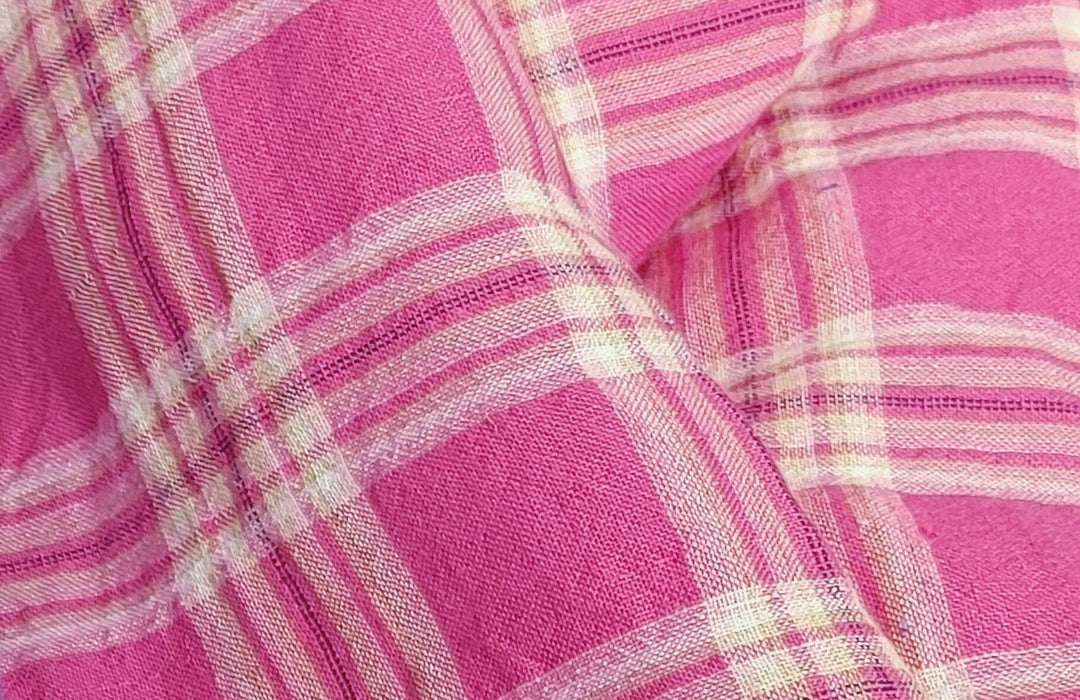 Wrinkled Plaid Fabric: Linen Cotton PU in Pink and Blue Dual Colorway 7269 7270 - The Linen Lab - Pink