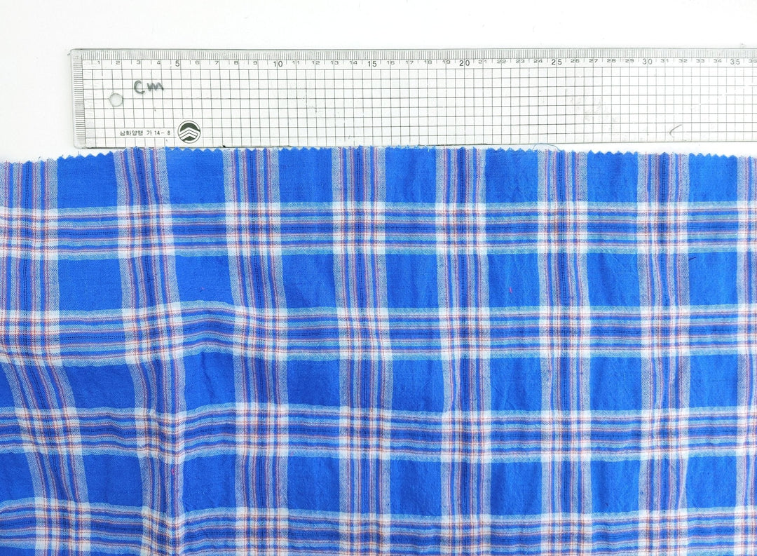 Wrinkled Plaid Fabric: Linen Cotton PU in Pink and Blue Dual Colorway 7269 7270 - The Linen Lab - Pink