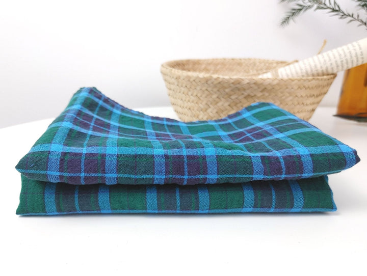 Wrinkled Tartan Fabric: Linen Cotton PU in Green, Wrinkled Effect 7360 - The Linen Lab - Green